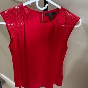J. Crew Vibrant Red Lace Accent Blouse size 0 NWT